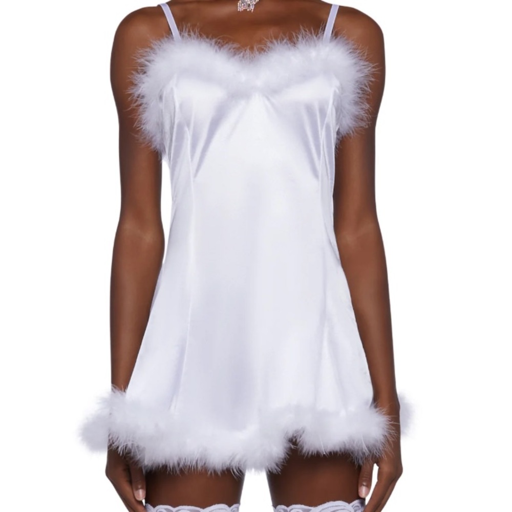 fluffy so pretty and flattering on. only tried on, never worn